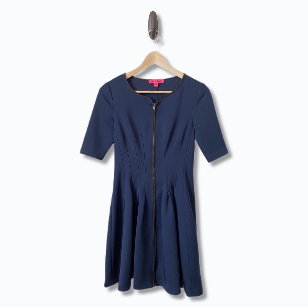 Betsey Johnson Full Zip Blue w/ Black Trim Dress 2 - Picture 2 of 11